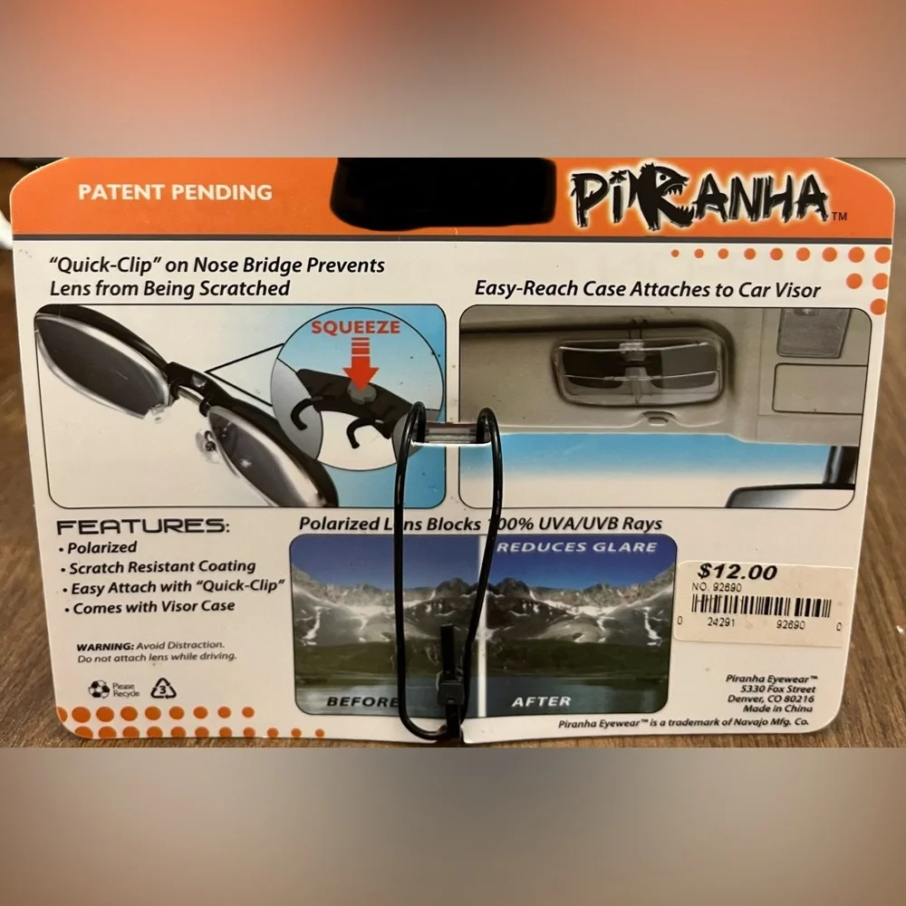 Piranha Clip-On Polarized Lens Glasses - Black